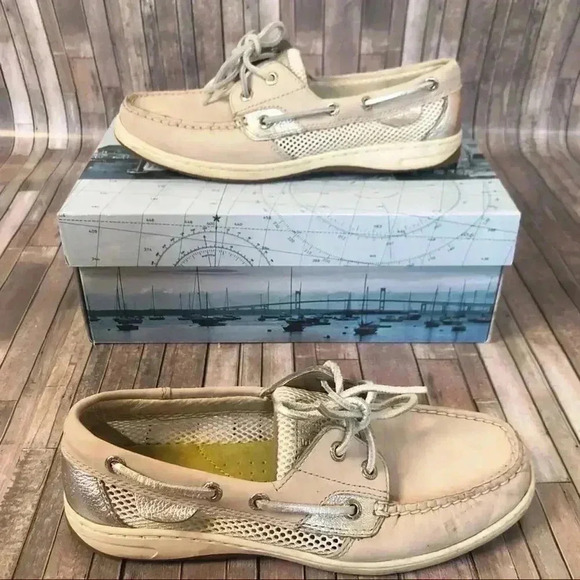Sperry Shoes - Sperry Top-Sider Cream Tan Leather Boat Shoes Women's Size 7.5 Preppy Old Money